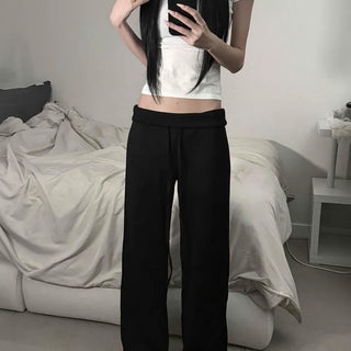 Training Elastic Waist Loose Fit Wide Long Pants