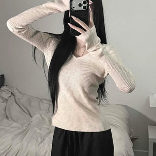 Imported Cashmere Ribbed V-Neck Slim Fit Knit