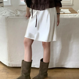 Elastic Waist Satin Midi Skirt