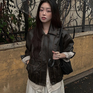 Dark Collared Leather Jumper