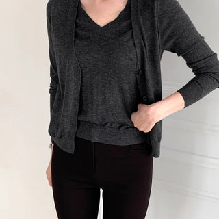 V-neck knit cardigan set