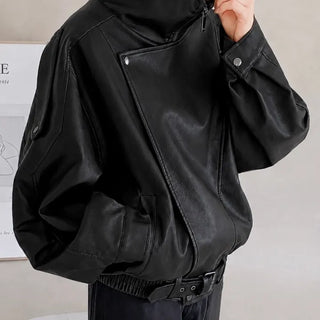 Verdi Oversized High-Neck Leather Rider Jacket