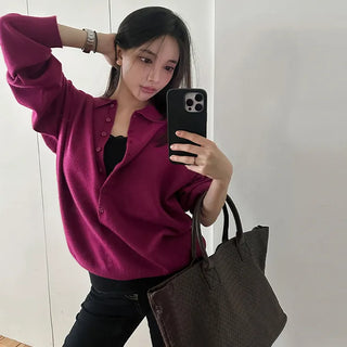 Plum Deep V-Collar Knit
