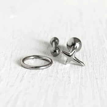 (Set) Mini Flash Piercing Set Segment Ring Earrings Star Barbell Earring Helix
