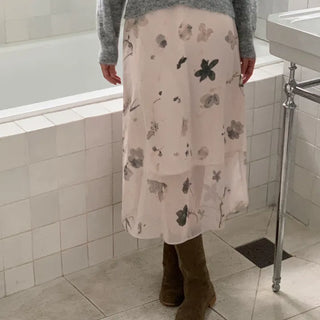 Watercolor Chiffon Flower Midi Skirt