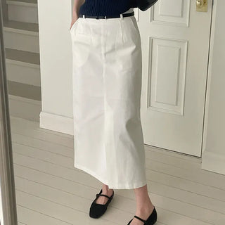 Pier H-Line Front Slit Belted Long Skirt + Belt Set