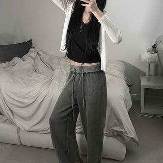 Cotton Knit Pigment Washed Loose Fit Wide Long Pants