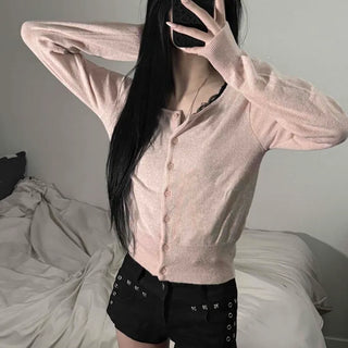 Round Neck Cashmere Lambswool Delicate Fit Crop Cardigan