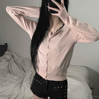 Round Neck Cashmere Lambswool Delicate Fit Crop Cardigan