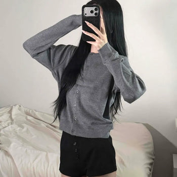 Softree Basic Round Button Cardigan