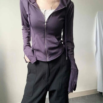 Slim Fit Button-Sleeve Long-Sleeve Zip-Up Hoodie