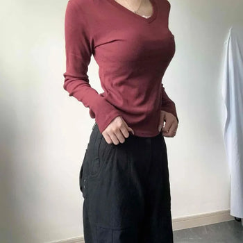 V-Neck Slim Fit Standard Length Long Sleeve T-Shirt