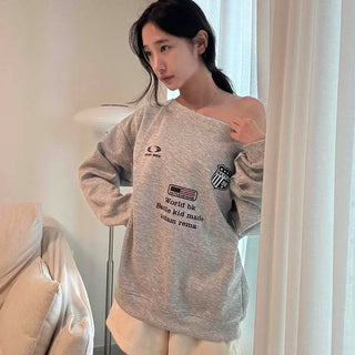 One-Off Shoulder American Flag Lettering Print Double-Sided Oversized Sweatshirt