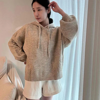 Wool Blend Avant-garde Fit Extra Boxy Balloon Semi-Crop Knit Hoodie