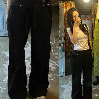 Low-Rise Bootcut Elastic String Pocket Cotton Woven Long Pants