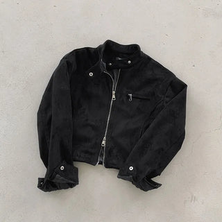 ◈Pinter Mood◈Suede Jacket Mandarin Collar Two-way Loose Fit Oversized Blouson Autumn/Winter Outerwear