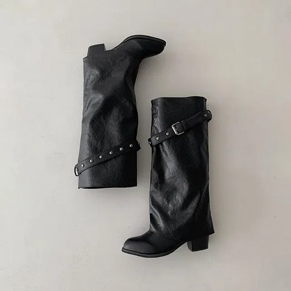 ◈Up to 260◈way◈Buckle◈Wide Strap Long Boots Warmer Pointed Toe Western Recommended for Hobby Black Shoes