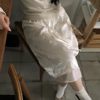 House Rose Satin Midi Skirt