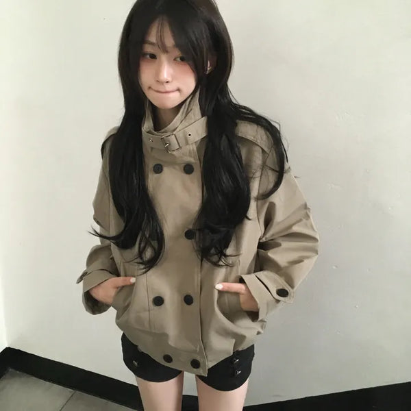 Onse High-Neck Double Short Trench Coat