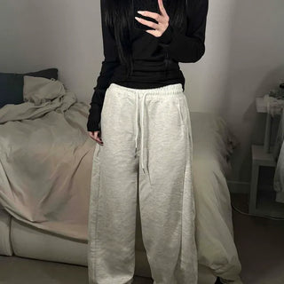 Side Pintuck Loose Fit Elastic String Pocket Line Wide Sweatpants