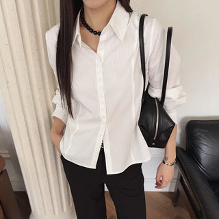 Memory Cotton Stripe Button Slim Fit Basic Fit Long Sleeve Shirt Interview Look Wedding Guest Look