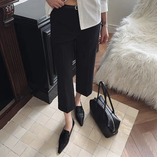 Teak Cuff Folding Roll-up 9/10 Length Slim Fit Semi Low-Rise Slacks Pants Shorts Work Look Wedding Guest Look
