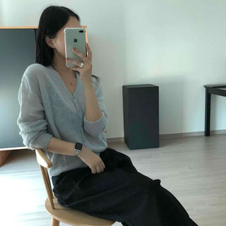 Alpaca V-neck Loose Fit Button Cardigan