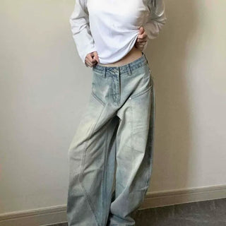 Cut-out Wide Mid-rise Light Wash Jeans