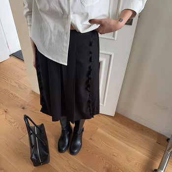 Mug Elastic Frill Pleated A-Line Midi Long Skirt