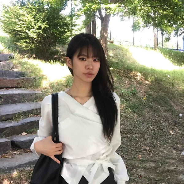 Lay V-Neck Layered Wrap Strap Blouse