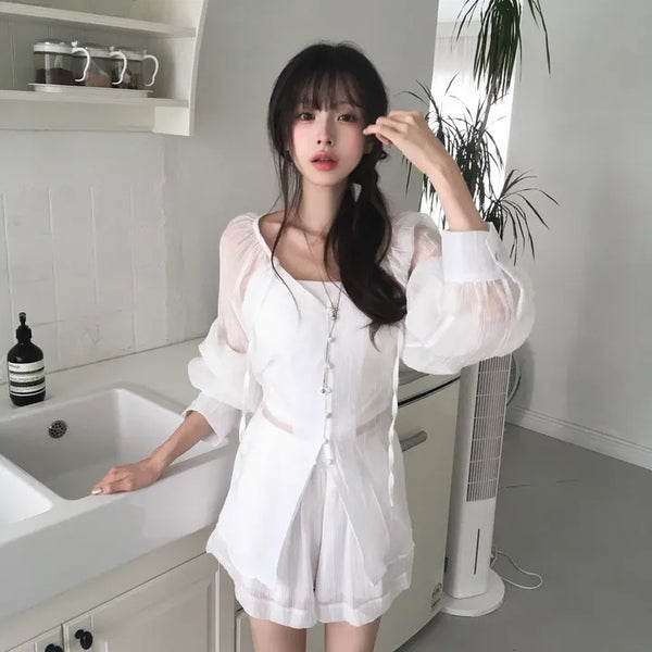 Serre Chiffon Blouse + Shorts Two-Piece Set