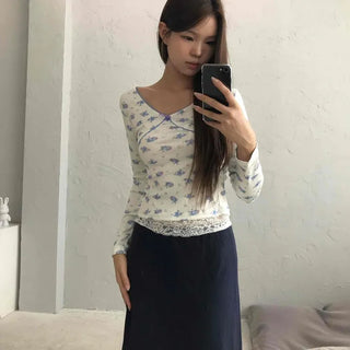 *Back Detail* Minute Small Floral Romantic Lace Baby Punched Long Sleeve T-shirt
