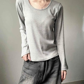 Round Neck Slim Fit Long Sleeve T-shirt for Inner Layering