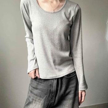 Round Neck Slim Fit Long Sleeve T-shirt for Inner Layering