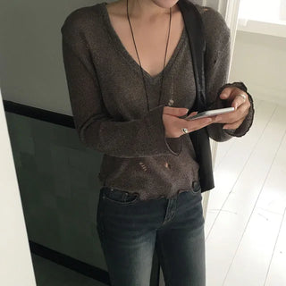 Damaged Deep V-Neck Knit 3 Colors