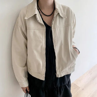 Rumel Cotton Crop Jacket Two-way Trucker Jacket Crop Jumper Collared Jacket Short Jacket Autumn Autumn Outerwear