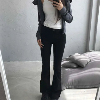 Deep Black Low-Rise Slim Fit Bootcut Pants