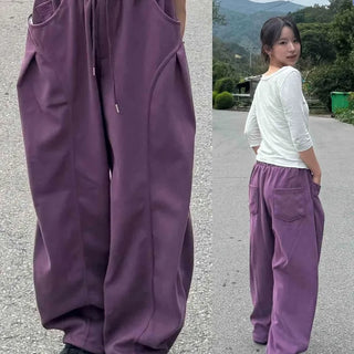 Cotton Woven Elastic String Pocket Cut-out Set Balloon Long Pants