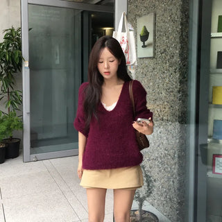 Kia V-neck Pine Needle Loose Fit Long Knit