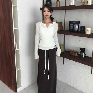 Flowy Maxi-length* Low-rise Contrast Soft Long Skirt