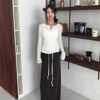 Flowy Maxi-length* Low-rise Contrast Soft Long Skirt