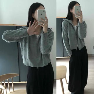 Two-way High-Neck Zip-Up Knit Long-Sleeve Jumper