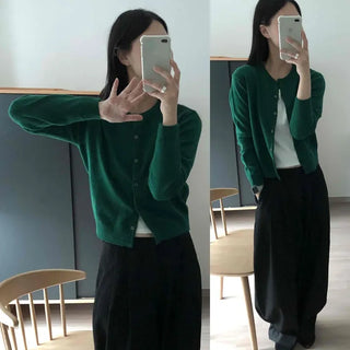 Round Neck Wool Loose Fit Knit Cardigan