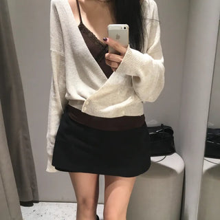 Latte V-Neck Lace Sleeveless