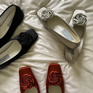 Satin Flower Corsage Flats