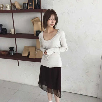*Soft Chiffon* Layered See-through Chiffon Midi Skirt