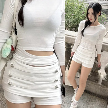 Low-rise Napoleon Gold Button Scott Skort H-Line Polyrayon Mini Skirt