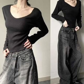 Ribbed Cashmere Slim Fit U-Neck Knit