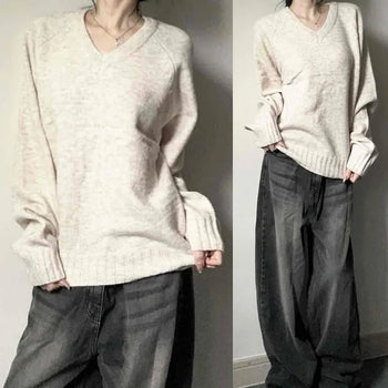 V-neck Loose Fit Cozy Long Sleeve Knit