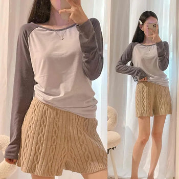 Raglan Boat Neck Color Block Slim Fit Long-Sleeve Knit T-Shirt